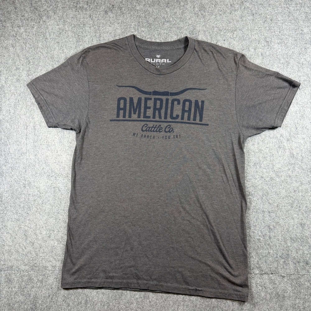 Rural Cloth Mens American Cattle Co Graphic T Shirt M Gray Rancher Cotton Blend
